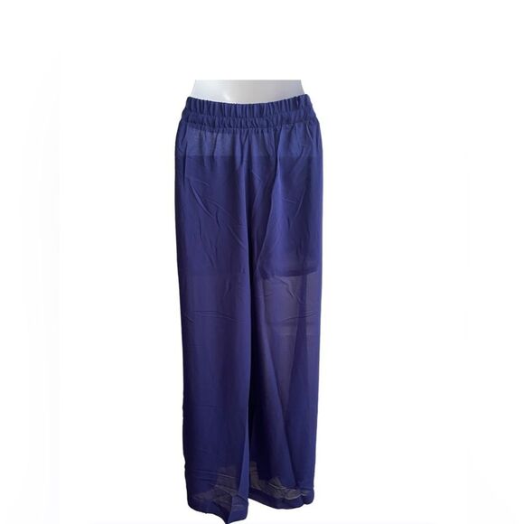 UNIQ New Women's Blue Sheer Pants with Built in Shorts Extra Wide Leg Elastic - Picture 5 of 6